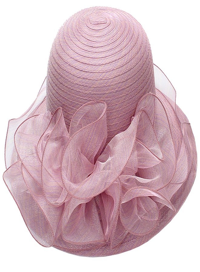 CXQRR Kentucky Organza Derby Hats for Women Church Tea Fascinator Wide Brim Sun Hat for Ladies Light Purple - Image 1
